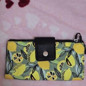 Lemon Print Wallet with Black Snap Closure